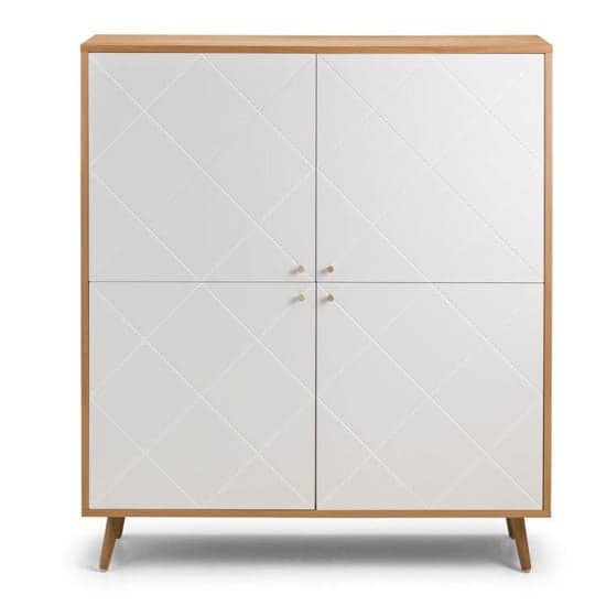 Madra Wooden Highboard In White And Oak Effect With 4 Doors_3