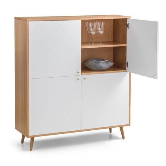 Madra Wooden Highboard In White And Oak Effect With 4 Doors_4