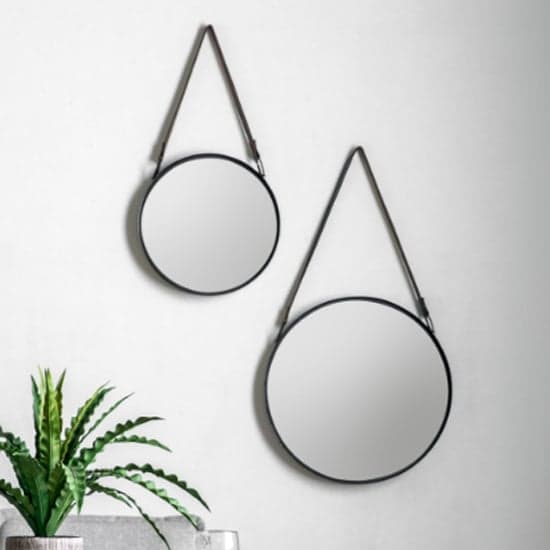 Morston Round Set Of 2 Wall Bedroom Mirrors In Black Frame_1