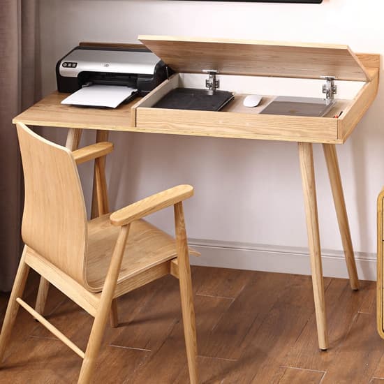 Morvik Wooden Computer Desk In Oak With Lift-Up Lid_3