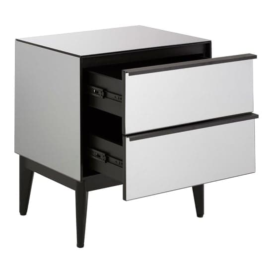 Mouhoun Mirrored Glass Bedside Cabinet In Grey And Black_3
