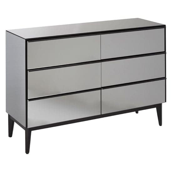 Mouhoun Mirrored Glass Chest Of 6 Drawers In Grey And Black