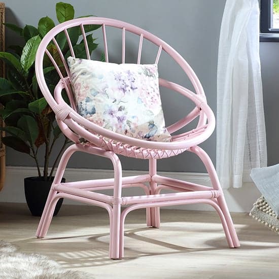 Muenster Round Rattan Accent Chair In Pink_1