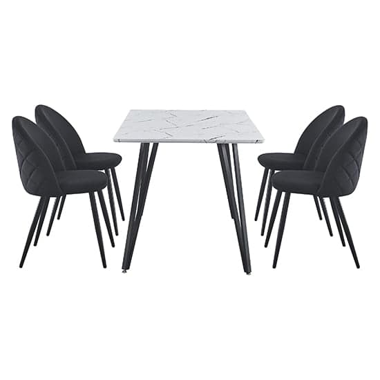 Muirkirk White Marble Effect Dining Table 4 Black Velvet Chairs_2