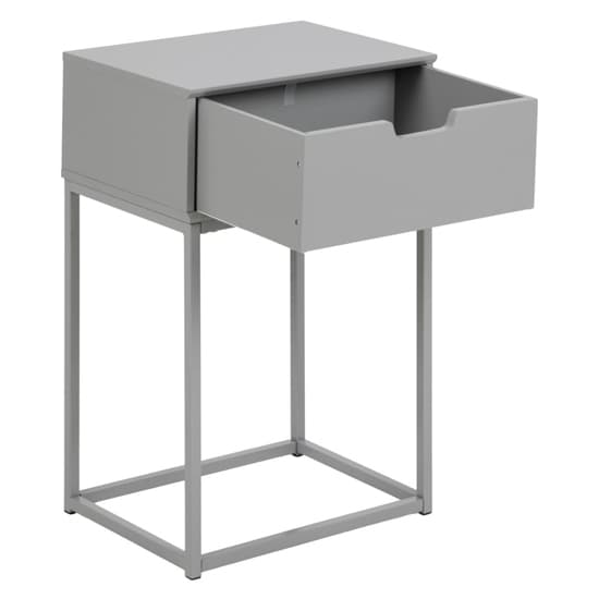 Mulvane Wooden Bedside Table With Metal Frame In Grey_3