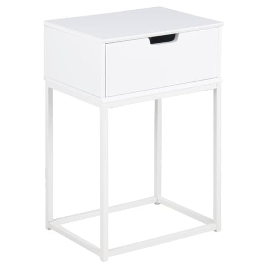 Mulvane Wooden Bedside Table With Metal Frame In White_2
