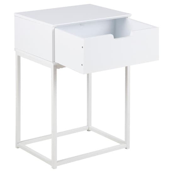 Mulvane Wooden Bedside Table With Metal Frame In White_3