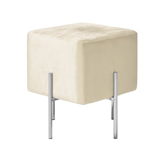 Muncie Square Velvet Accent Stool In Grey With Silver Legs_1