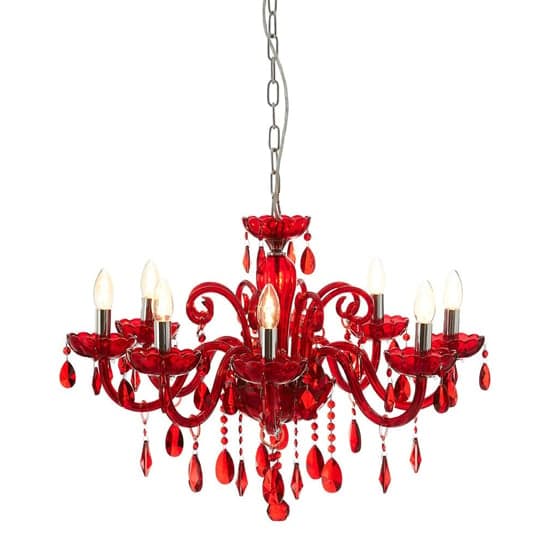 Murato 8 Bulb Cognac Crystal Chandelier Light In Red And Chrome_2