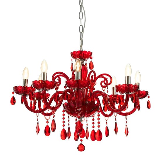 Murato 8 Bulb Cognac Crystal Chandelier Light In Red And Chrome_3