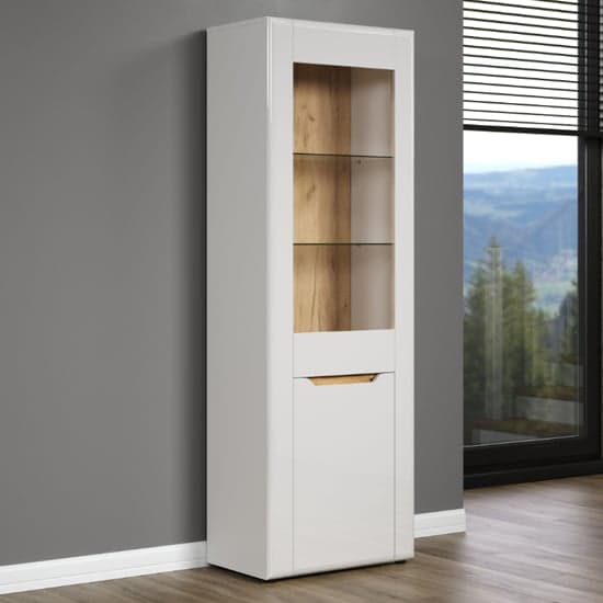 Murcia High Gloss Display Cabinet With 1 Door In White And LED_3