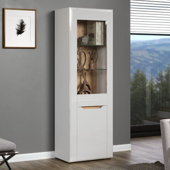 Murcia High Gloss Display Cabinet With 1 Door In White And LED_1