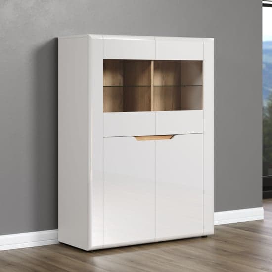 Murcia High Gloss Highboard With 2 Doors In White And LED_2
