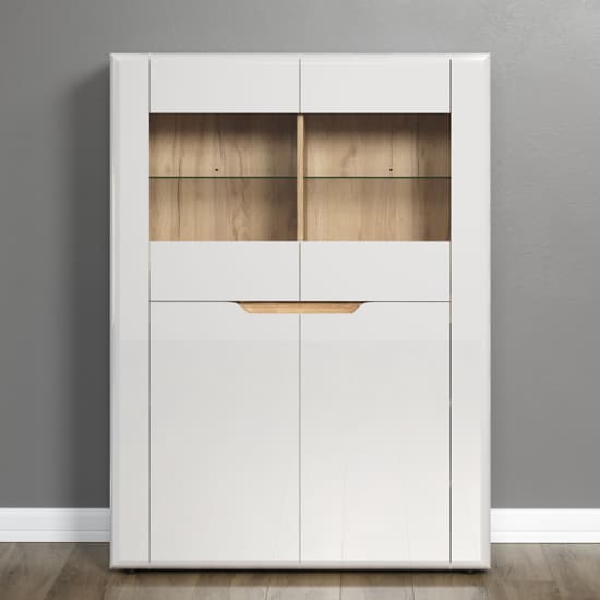 Murcia High Gloss Highboard With 2 Doors In White And LED_3