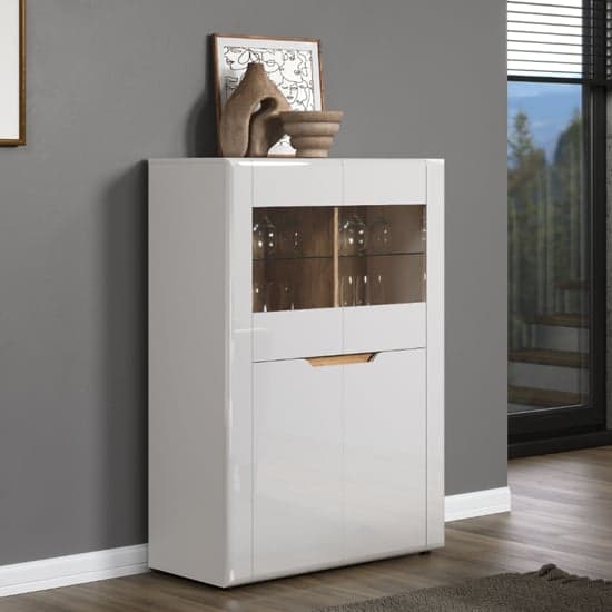 Murcia High Gloss Highboard With 2 Doors In White And LED_1