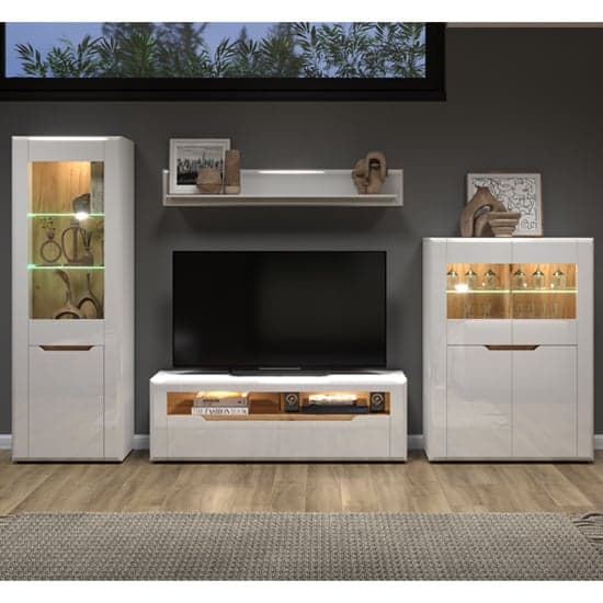 Murcia High Gloss Living Room Furniture Set In White With LED_2