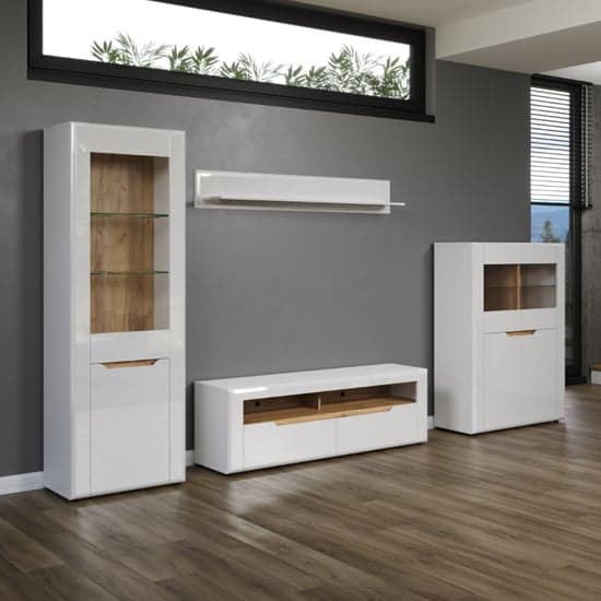 Murcia High Gloss Living Room Furniture Set In White With LED_4
