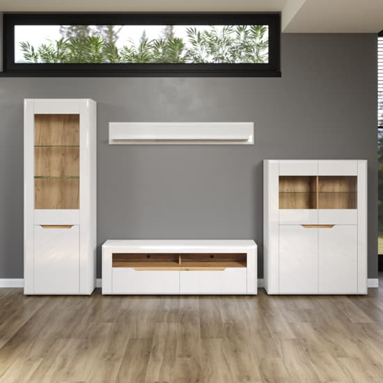 Murcia High Gloss Living Room Furniture Set In White With LED_5