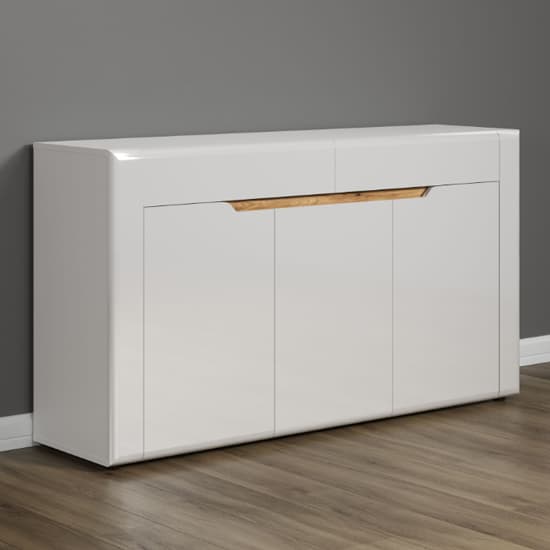 Murcia High Gloss Sideboard With 2 Doors 3 Drawers In White_4