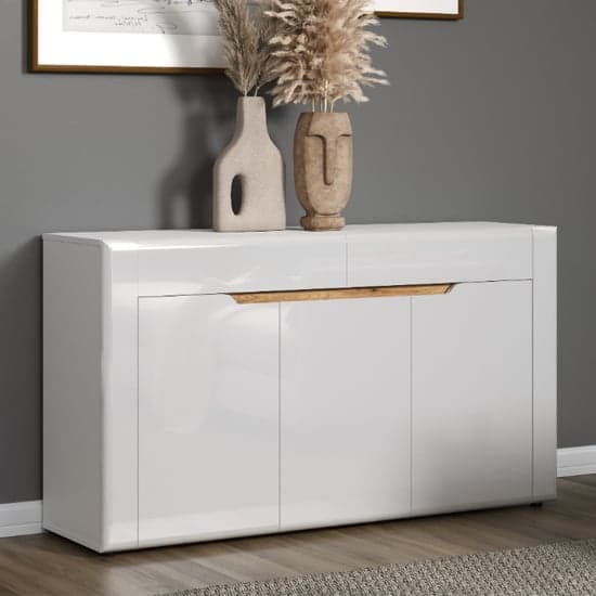 Murcia High Gloss Sideboard With 2 Doors 3 Drawers In White_1