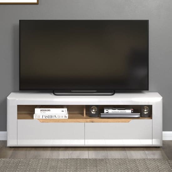 Murcia High Gloss TV Stand With 2 Drawers In White And LED_2
