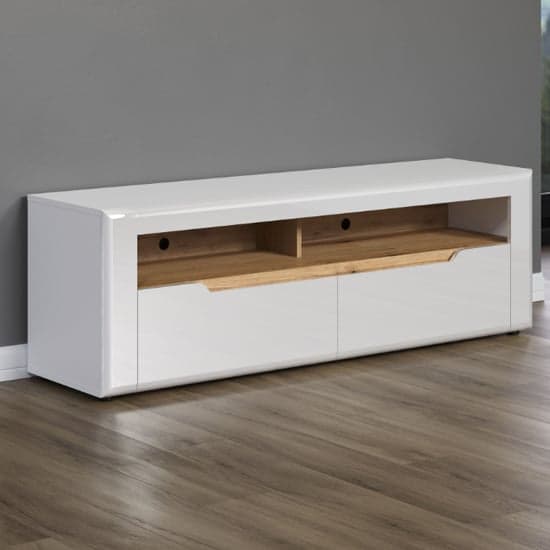 Murcia High Gloss TV Stand With 2 Drawers In White And LED_3