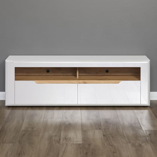 Murcia High Gloss TV Stand With 2 Drawers In White And LED_4