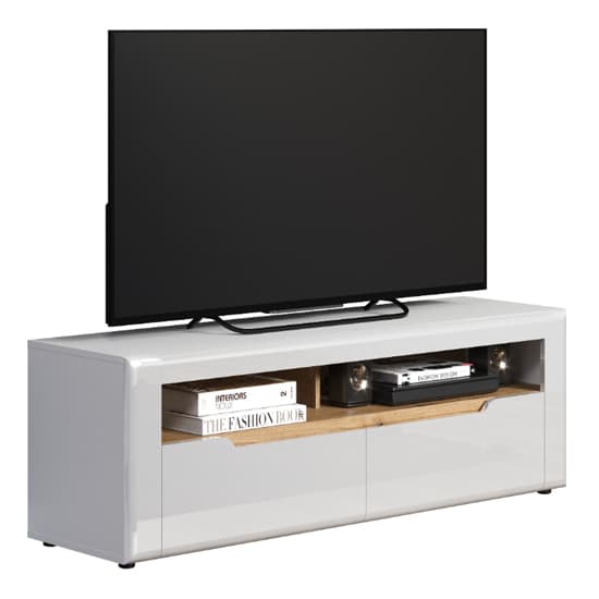 Murcia High Gloss TV Stand With 2 Drawers In White And LED_5