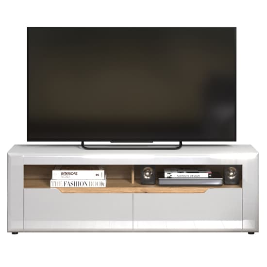 Murcia High Gloss TV Stand With 2 Drawers In White And LED_6