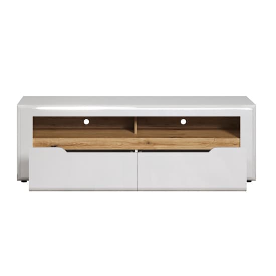 Murcia High Gloss TV Stand With 2 Drawers In White And LED_7