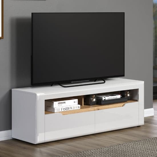 Murcia High Gloss TV Stand With 2 Drawers In White And LED_1