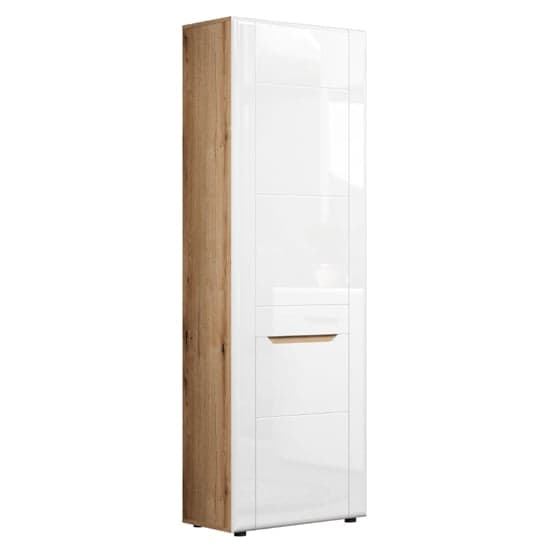 Murcia High Gloss Wardrobe With 1 Door In White And Evoke Oak_4
