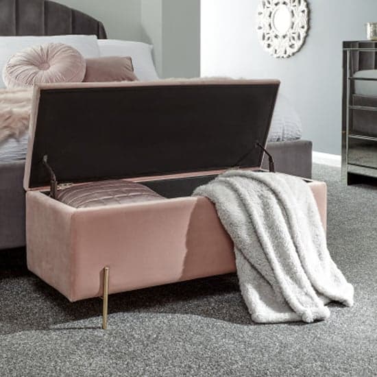 Mullion Fabric Upholstered Ottoman Storage Bench In Pink_2