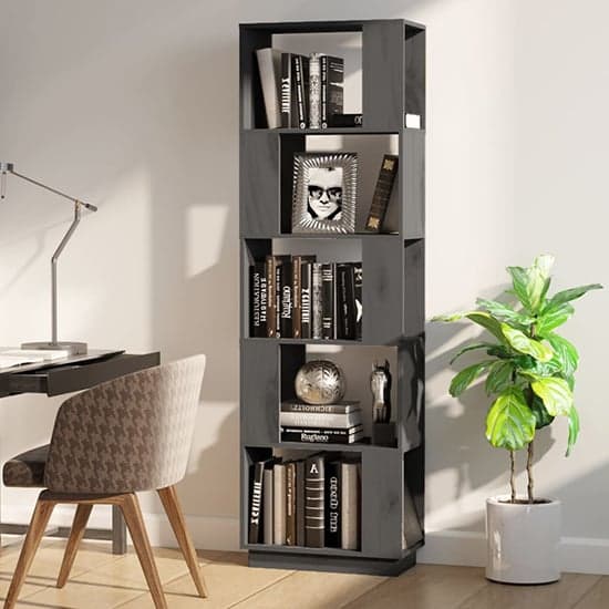 Nadav Solid Pine Wood Bookcase And Room Divider In Grey_2