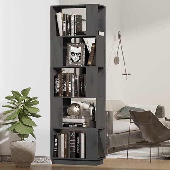 Nadav Solid Pine Wood Bookcase And Room Divider In Grey_1