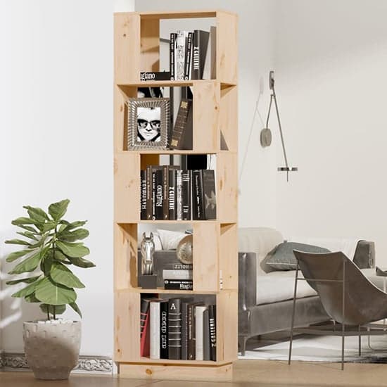 Nadav Solid Pine Wood Bookcase And Room Divider In Natural_1