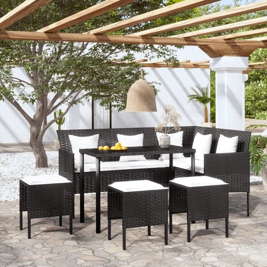 Nadra Rattan 5 Piece L-Shaped Couch Set With Cushions In Black_1
