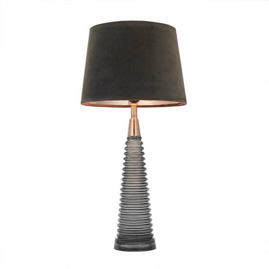 Naia Mocca Velvet Shade Table Lamp In Dark Grey Ribbed Glass_2
