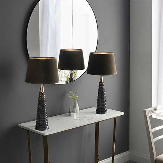 Naia Mocca Velvet Shade Table Lamp In Dark Grey Ribbed Glass_5