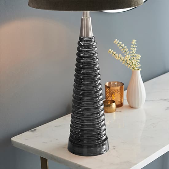 Naia Mocca Velvet Shade Table Lamp In Dark Grey Ribbed Glass_6