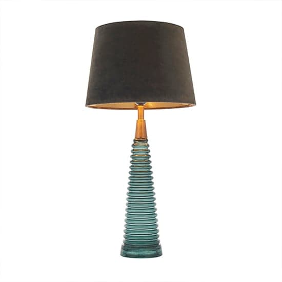 Naia Mocca Velvet Shade Table Lamp In Teal Ribbed Glass_2
