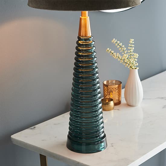 Naia Mocca Velvet Shade Table Lamp In Teal Ribbed Glass_6