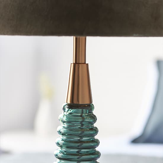 Naia Mocca Velvet Shade Table Lamp In Teal Ribbed Glass_7