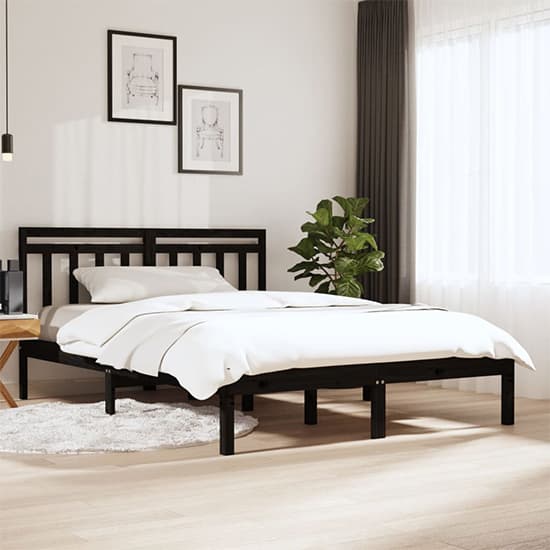 Naida Solid Pinewood Small Double Bed In Black Furniture in Fashion