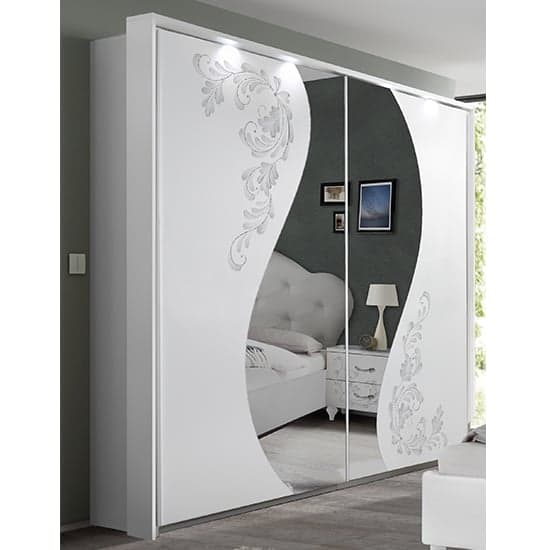 Naihati Mirrored Wooden Sliding Wardrobe In White With LED_2