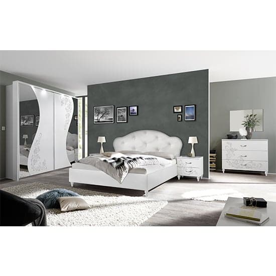Naihati Mirrored Wooden Sliding Wardrobe In White With LED_3