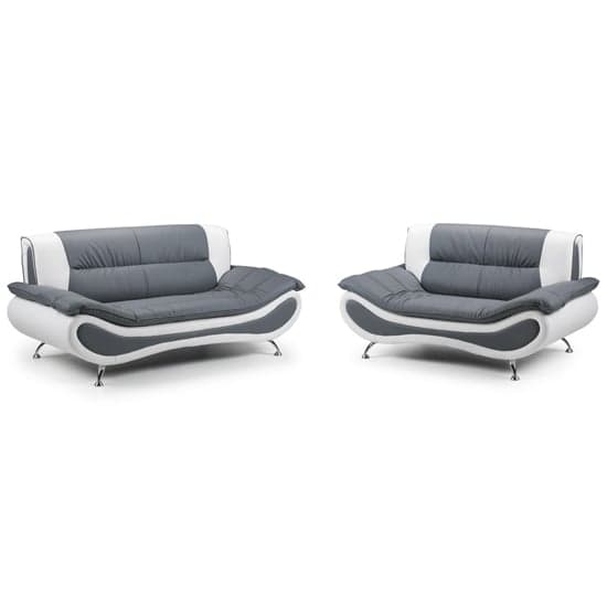 Nonoil Faux Leather 3+2 Seater Sofa Set In White And Grey_1