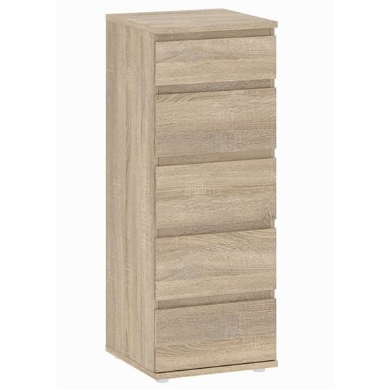 Naira Narrow Wooden Chest Of Drawers In Oak With 5 Drawers_1