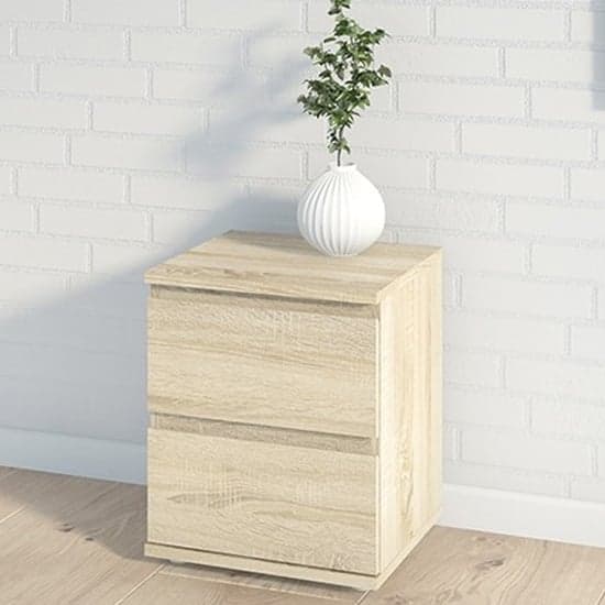 Naira Wooden Bedside Cabinet In Oak With 2 Drawers_1