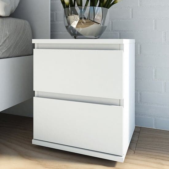Naira Wooden Bedside Cabinet In White With 2 Drawers_2